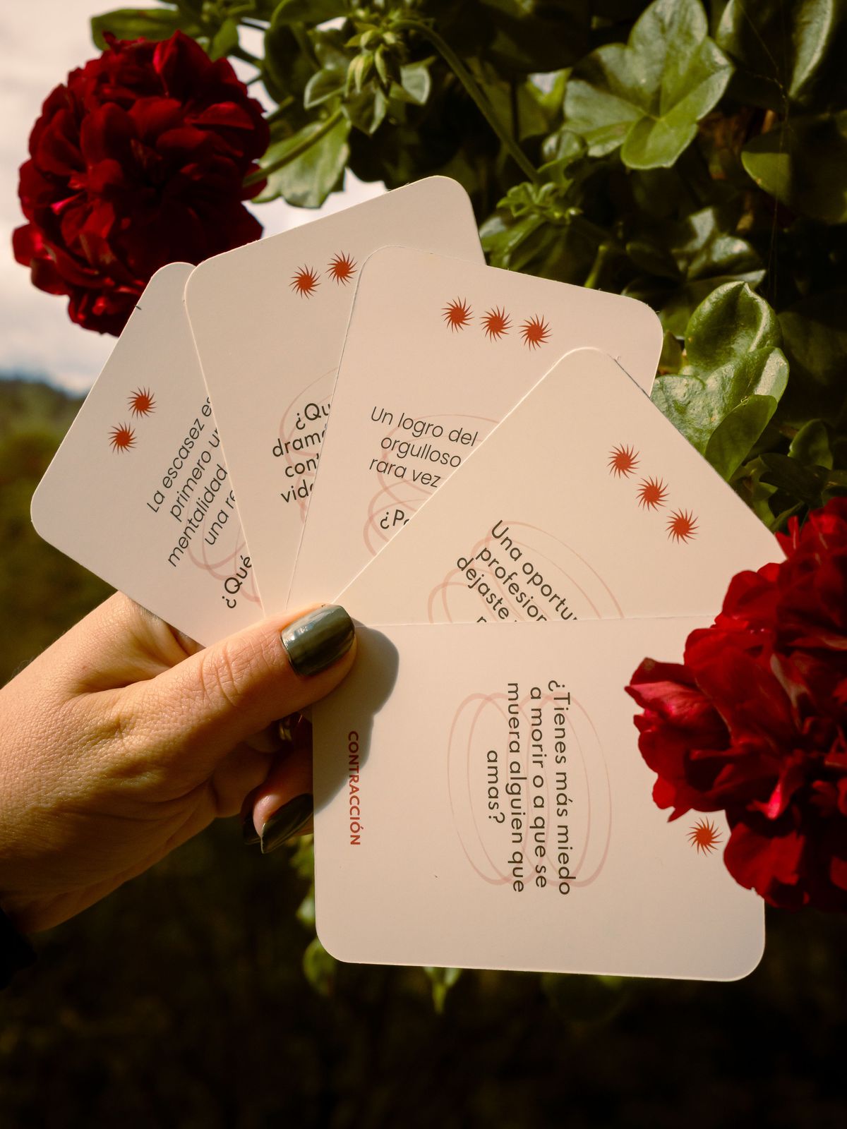 Una mano sosteniendo un abanico de cartas del juego